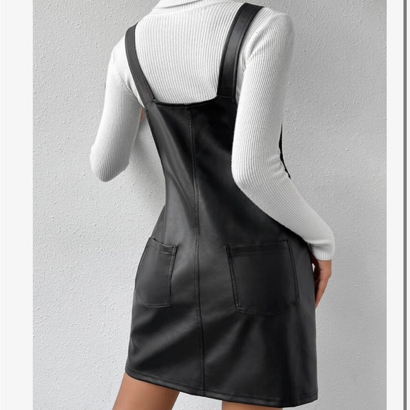 Black Faux Leather PU Vegan Jumper Dress - Picture 3 of 8